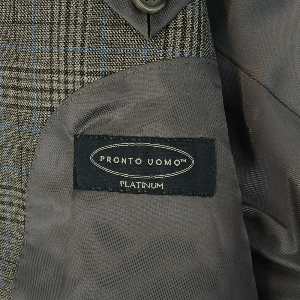 Pronto Uomo Platinum‎ 38R Mens Blazer Sport Coat Plaid Gray 19x30 Modern London